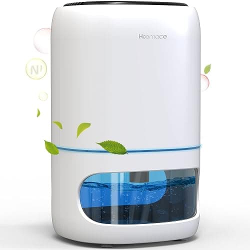 Hoomace Small Dehumidifiers for Bedroom w/Air Purifying Function, 1000 ml/35 oz for 2500 Cubic Feet (260 sq ft) with 7 Colorful LED Lights Timer Set Negative Ions Below 30 dB, Auto Shut-Down - Image 1