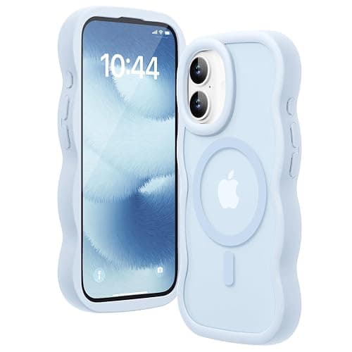 Amzfield Magnetic for iPhone 17 Case, Compatible with Magsafe Wavy Frame Cute Translucent Matte Hard Back Silicone Bumper Shockproof Phone Case for iPhone 17 Women Girls, Light Blue - Image 1