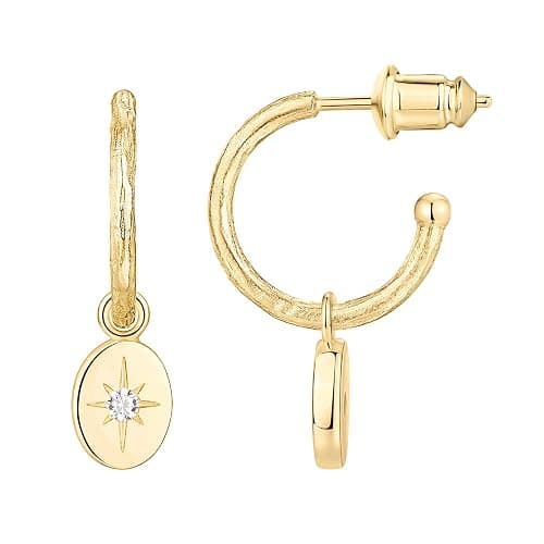 PAVOI 14K Gold Plated 925 Sterling Silver Post Huggie With Dangle | Butterfly, Evil Eye, Hamsa, Pearl Hoop Earring For Women | Trendy Dangle Hoop Earrings - Image 1