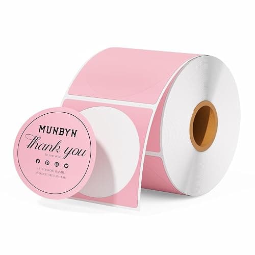 MUNBYN 2 Inch Pink Circle Thermal Sticker Labels, Self-Adhesive Round Direct Thermal Labels for Logo Design, QR Code, 750 Sheets/1 Roll - Image 1