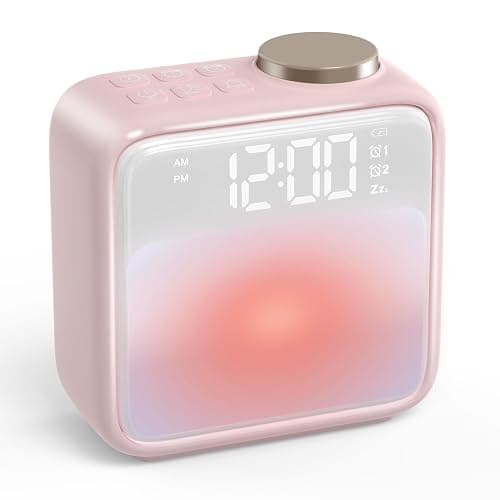 AIRIVO Alarm Clock Night Lights, Rechargeable Alarm Clock for Bedrooms, 6 Scenes & White Noise Sync, Dual Alarms & Snooze, for Heavy Sleepers, Gifts for Kids Teens (Pink) - Image 1
