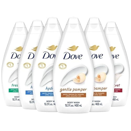 Dove Moisturizing Body Wash, Variety 6-Pack, 15.2 Oz Ea | Hydrate 2-Pack + Gentle Pamper, Fresh Care, and Silky Velvet | Moisturizing Shower Gel Liquid, Instantly Replenish Dry Skin - Image 1