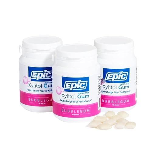 Epic 100% Xylitol Bubblegum Chewing Gum - Sugar Free, Aspartame Free Dental Gum - Supports Oral Health & Fresh Breath - 50 Pieces (Pack of 3) - Image 1