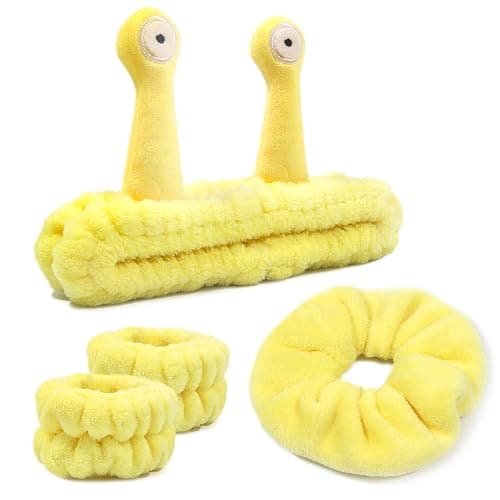Face Wash Headband, Skincare Wrist Bands for Washing Face Set Spa Hair Bands Gift for Women Girls with a Hair Scrunchie, Cute Yellow snail tentacle Elastic Headband, for Face Washing Makeup Skincare - Image 1