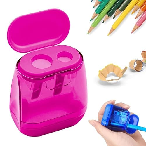 4 Pcs Pencil Sharpeners with Lid, 2026 Upgrade Dual Hole Sharpener, Colored Handheld Sharpener Suitable for Kids Adults Students School Class Home Office (Pink) - Image 1