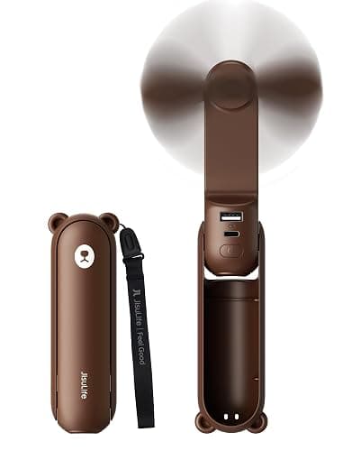 JISULIFE 3 IN 1 Handheld Mini Fan - Portable Fan & Power Bank & Flashlight, 19H Max Cooling, USB Rechargeable, Pocket-Sized for Travel, Cruise, Concerts, Makeup, 2026 Summer Gifts for Women(Brown) - Image 1