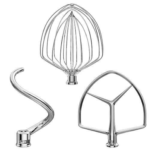 LETOMS 3 Pieces Stainless Steel Attachments (7QT Dough Hook,7QT Wire Whip,7QT Flat Beater Attachment) for KitchenAid Lift Stand Mixer and 7 Quart Bowl, Dishwasher Safe and Heavy Duty - Image 1