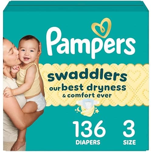 Pampers Swaddlers Diapers, Size 3 (13-26 lbs), 136 Count, Absorbent, Keeps Baby Dry and Comfortable, Skin Safe Disposable Baby Diaper (Packaging May Vary) - Image 1