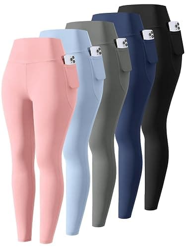 Celfaeree 5 Packs Girls Athletic Leggings Kids Yoga Pants with Pockets High Waist Leggings Yoga Dance Workout Running - Image 1
