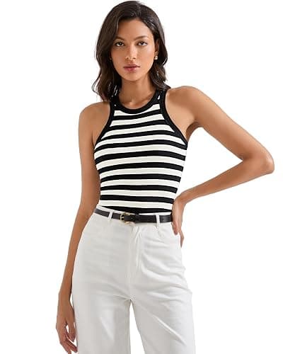 SUUKSESS Women Padded Cotton Ribbed Tank Tops High Neck Racerback Basic Tops - Image 1