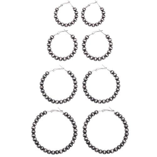 SAMOCO 4 Pairs Navajo Hoop Pearl Earrings Western Jewelry for Women Cowgirl Vintage Beaded Pearl Earrings Jewelry Gift for Women - Hoop - Image 1