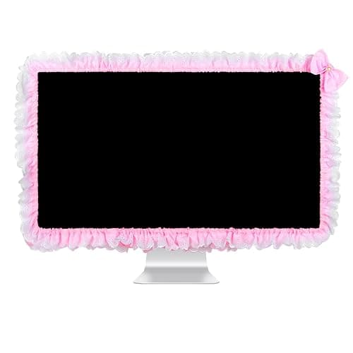 Kingshion 32"-38" Lovely Cute Computer Monitor Cover with Lovely Cute Elastic Pen Pocket Bow-knot TV LCD Screen Monitor Decoration Dust Cover Protector, Lace Fabric- Pink - Image 1