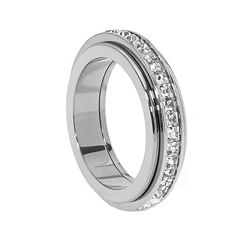 Pingyongchang Anxiety Rings Titanium Steel Spinner Fidget Band Rings for Women Ladies Cubic Zirconia Relieving Anxiety Wedding Promise Lucky Statement Rings Comfort Fit Size 5 to 12 - Image 1