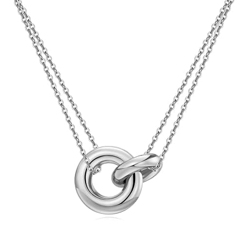 AllenCOCO Dainty Gold Necklace for Women Trendy, Cute Sister Necklaces, 14k Gold Plated S925 Sterling Silver Interlocking Circle Heart Necklace Herringbone Chain Choker Necklace for Women Non Tarnish - Image 1