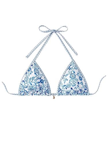 SOLY HUX Women's Triangle Bikini Top Only Tie Back String Floral Print Padded Swimwear Bathing Suits Tops - Image 1