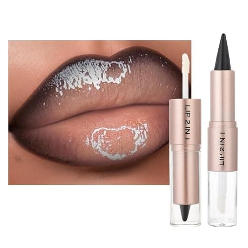 Clear Gloss and Lip Liner Lip Combo, Lip Combo Sets for Black Women, High Pigmented Plumping Lipgloss Kit ,Long Lasting Lipstick Lip Combo Set Lip Kit with Lip Liner and Gloss #1 Clear moisturizing - Image 1