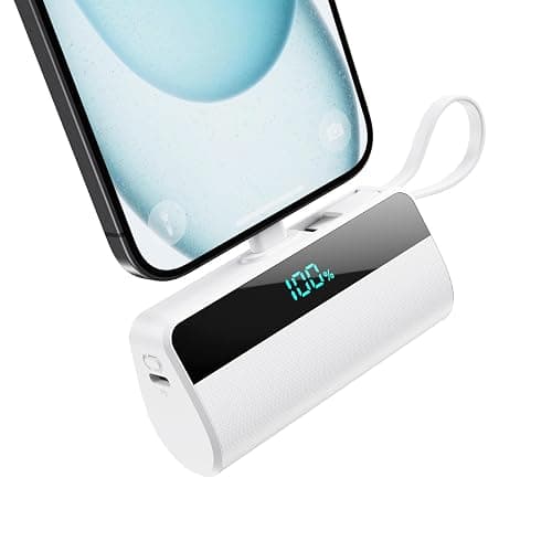Mini Portable Charger for iPhone with Built in USB C Cable, 5500mAh Small Power Bank 20W PD Fast Charging, LCD Display Battery Pack for iPhone 17/16/15/14/13/12/11/X/8/6 Series Android Galaxy (White) - Image 1