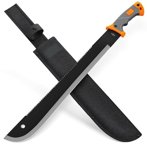 Machete with Saw - 25” Heavy Duty Tool & Sheath - Ergonomic No-Slip Handle - Survival Knife with Serrated Blade - Machetes for Bushcraft Outdoor Hunting Garden Cutting Trees and Yard Work - Image 1