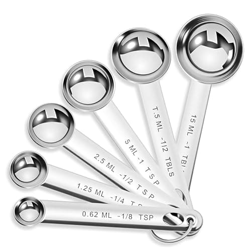 6 Pcs Stainless Steel Measuring Spoons Set, Metal Measure Spoons, Table Spoon Measuring Spoon for Coffee, Teaspoon Scoop, Includes 1/8, 1/4, 1/2, 1 TSP, 1/2 Tbsp, 1 Tbsp, Food Grade - Image 1