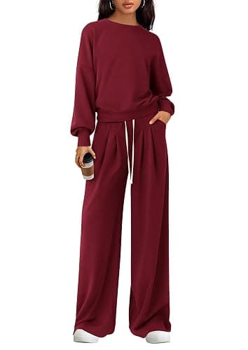 PRETTYGARDEN Womens 2 Piece Sets Long Sleeve Sweatshirt Wide Leg Pants Loose Matching Lounge Set Trendy Fall Outfits - Image 1