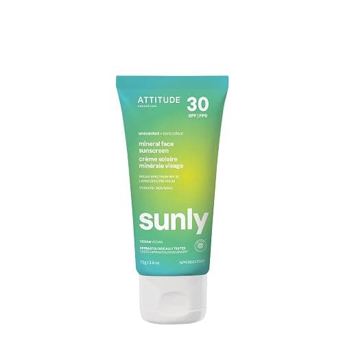 ATTITUDE Mineral Face Sunscreen with Zinc Oxide, SPF 30, EWG Verified, Broad Spectrum UVA/UVB Protection, Dermatologically Tested, Vegan, Unscented, 2.6 Ounces - Unscented - 2.6 Ounce (Pack of 1) - Image 1