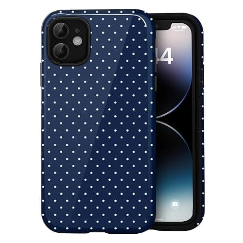 Amzfield Compatible with iPhone 12/12 Pro Case Cute Polka Dot Aesthetic Retro Design for Women Girls Fall Simple Chic Girly Pretty Dual Layer Hybrid Protection Elegant Case, Navy Blue - Image 1