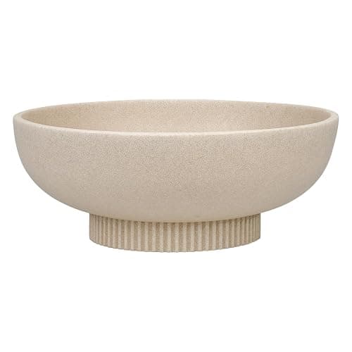 Large Resin Pedestal Decorative Bowl - Modern Handicraft Bowls for Home Decor - Fruit Bowl for Kitchen Counter - Key Bowl for Entryway Table,Artificial Stone Beige - Image 1