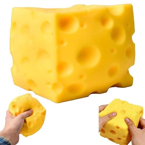 Giant Cheese Squishy – Slow Rising Sensory Fidget Toy, Jumbo Squeeze Cheese Cube for Stress Relief, Soft Hand Squeeze Toys, Portable Calming Gift for Adults Office Desk (Medium-2.96") - Image 1