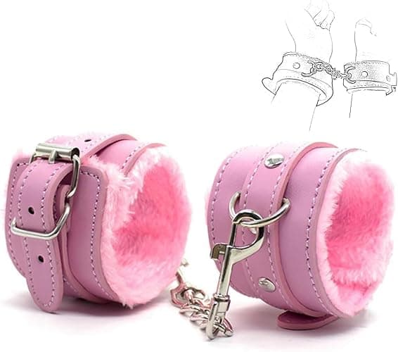 New Pink PU Leather Cuffs Soft Furry Wrist Sex Hand Cuff Bracelets Handcuffs for Grownups Bedroom Set for Adults Hand Cuffs for Women Couples Bondage Restraints Set Sweater Yoga B042 - Image 1