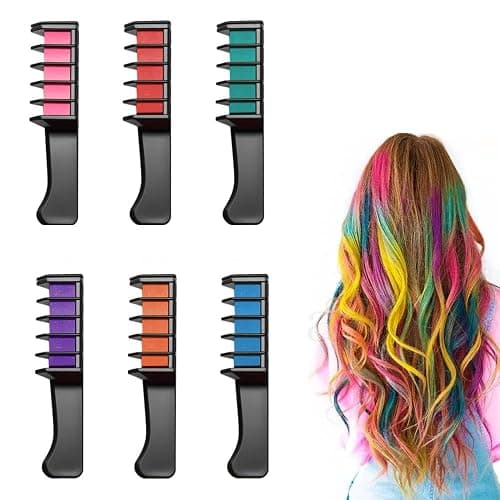 12 Colors Festive Fun Hair Chalk Combs, 2026 New Temporary Glitter Hair Colors Hair Chalk Combs, Washable DIY Hair Color Dye for Birthday Christmas Party Gifts for Teenage Girls Kids (6 Colors) - Image 1