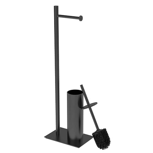 RUACQ Toilet Paper Holder Stand with Toilet Brush and Holder Set, 304 Stainless Steel Bathroom Toilet Tissue Paper Roll Holder Free Standing, Weighted Base, Heavy Duty (Matte Black) - Image 1