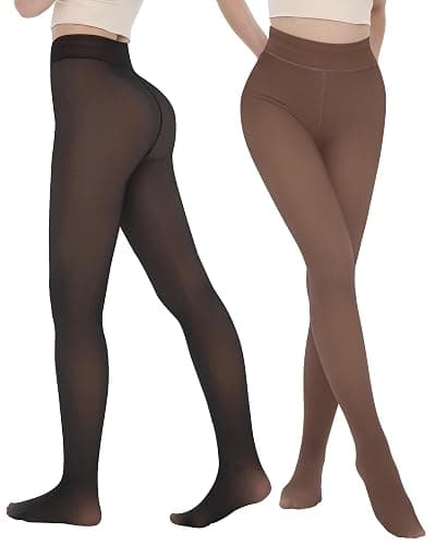 iceROSE 2 Pairs Fleece Lined Thermal Tights for Women – Sheer Black Pantyhose Warm Winter Thick Fake Translucent Leggings - Image 1
