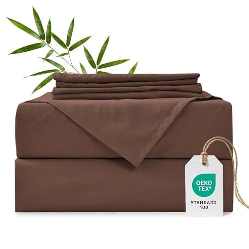 MCO Cooling Queen Sheets Set, Rayon Derived from Bamboo Sheets, Luxury & Silky Bedding Set with 16" Deep Pocket (Queen, Chocolate Brown) - Image 1