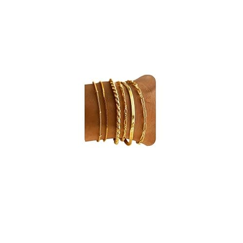 Dearmay Gold Bracelets for Women Waterproof, 14K Gold Plated Minimalist Bracelets Stack Non Tarnish Trendy Dainty Herringbone Vintage Cuban Paperclip Rope Thin Box Link Chain Stackable Jewelry Sets Modern Fashion Accessories Gifts for Womens - Image 1
