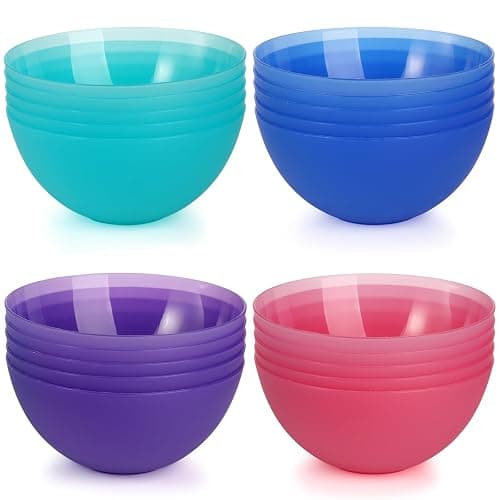 yarlung 20 Pack 24 Oz Plastic Salad Bowls, 6 Inch Snack Bowls Lightweight Cereal Bowls Set for Pasta, Soup, Rice, Clear 4 Colors - Image 1