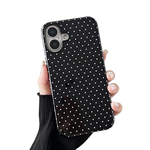 Sayoaho Compatible with iPhone 16 Case, Fashion Cute Polka Dot Pattern Aesthetic Design for Women, Soft TPU and Hard Back Shockproof Phone Case for iPhone 16 6.1 inch, Black - Image 1