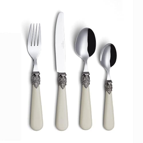 Annova Flatware 24 Pieces Set/Stainless Steel Vintage Silverware/Cutlery Set, Ivory Color, Dinner Knife/Dinner Fork/Dinner Spoon/Dessert Spoon, Mirror Polished, Service for 6 - Cream/Ivory Vintage - Image 1