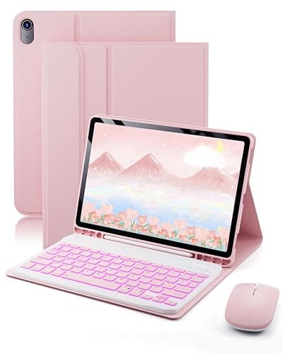 TUNKARMOR for iPad A16 11th / 10th Generation Case with Backlit Keyboard - 7 Color Change for iPad 10th Gen 2022 & 11th Gen 2025 A16 10.9/11 inch Cover - Built-in Pencil Holder with Mouse - Pink - Image 1