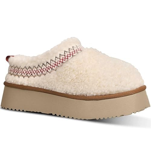NATRAKI Women's Platform Slippers Mini Boots Braid with Plush Fleece Lining Fuzzy Slippers for Women Slip on Clogs - Image 1
