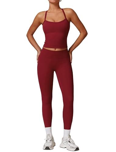 QBGJTD Womens Workout Sets Two Piece Cross Back Tank Top Matching High Waist Leggings Sets Gym Outfits Work Out Clothes - Image 1