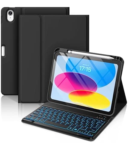 Hamile for iPad 11th 10th Generation Case with Keyboard - 7 Colors Backlit Wireless Detachable Folio Keyboard Cover with Pencil Holder for iPad 11-inch A16 2025 10th Gen 10.9 Inch 2022 (Black) - Image 1