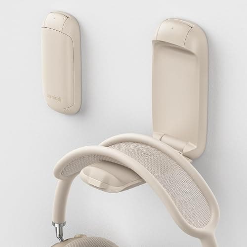 Lamicall Headphone Stand, Sticky Headset Holder - Foldable Headphone Holder Hook Mount, Adhesive Headset Hanger Clip Under Desk, Earphone Clamp for Airpods Max, HyperX, Sennheiser, Khaki - Image 1