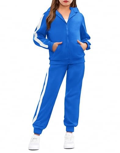 Arshiner Girls 2 Piece Outfits Sweatsuits Athletic Tracksuit Jogger Set | Zip up hoodie sweatshirt and sweatpant with pockets, Side stripes splicing design, Ribbed cuffs, Medium thickness fabric - Image 1