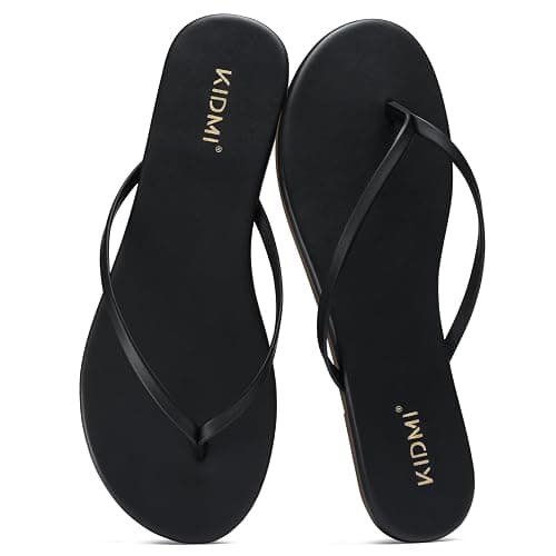 KIDMI Thong Flip Flops for Women - Memory Foam Summer Beach Sandals for Women - Vegan Leather Flat Sandals - Image 1