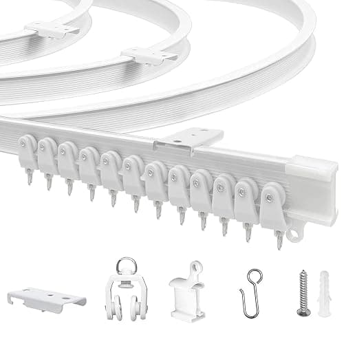 JIHXYER Flexible Bendable 16.4ft (5m) Curved Ceiling Mount Curtain Track, PVC White Matte, for Home, Office, RV, Bathroom - Image 1