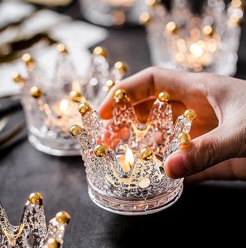 Vixdonos Votive Candle Holders Set of 6 Crown Glass Tealight Candle Holder for Wedding, Party and Home Decor (Gold Tips) - Image 1