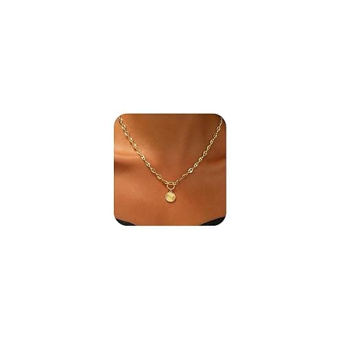 Coshilta Gold Plated Pendant Necklaces for Women, Circle Toggle Necklace Simple Choker Long Necklaces Jewelry Gift Trendy for Women - Image 1