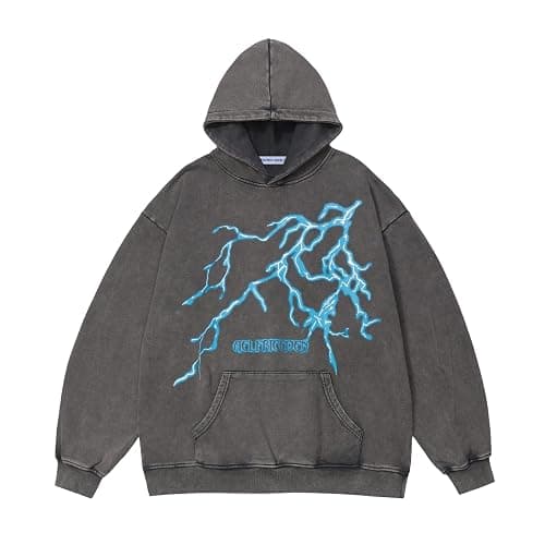 Aelfric Eden Mens Lightning Graphic Hoodies Print Oversized Unisex Streetwear Vintage Hoodie Y2k Sweatshirt Pocket Pullover - Image 1