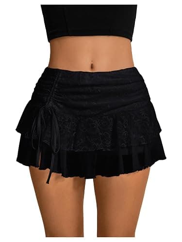 Verdusa Women's Y2k Lace Ruffle Mini Skirt Mesh High Waist Layered Skirt Skort Boho Outfits Micro Shorts - Image 1