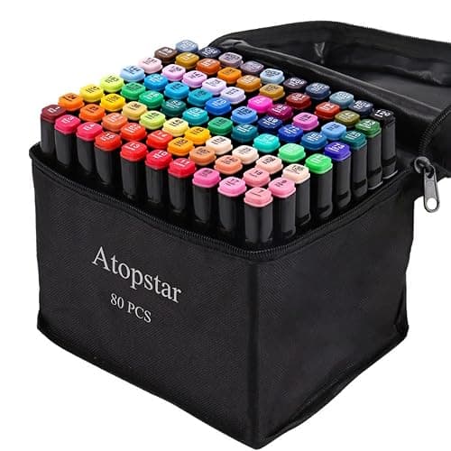 ATOPSTAR 80 Colors Alcohol Markers Artist Drawing Art Markers Dual Tip Markers for Adult Coloring Painting Supplies Perfect for Adult Students Gift(80 Black Shell) - Image 1